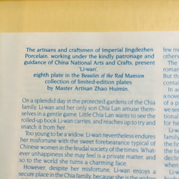 Liwan-the 8th plate in the Beauties of the Red Mansion collecSize 9x9x1 inches. - Picture 5 of 6